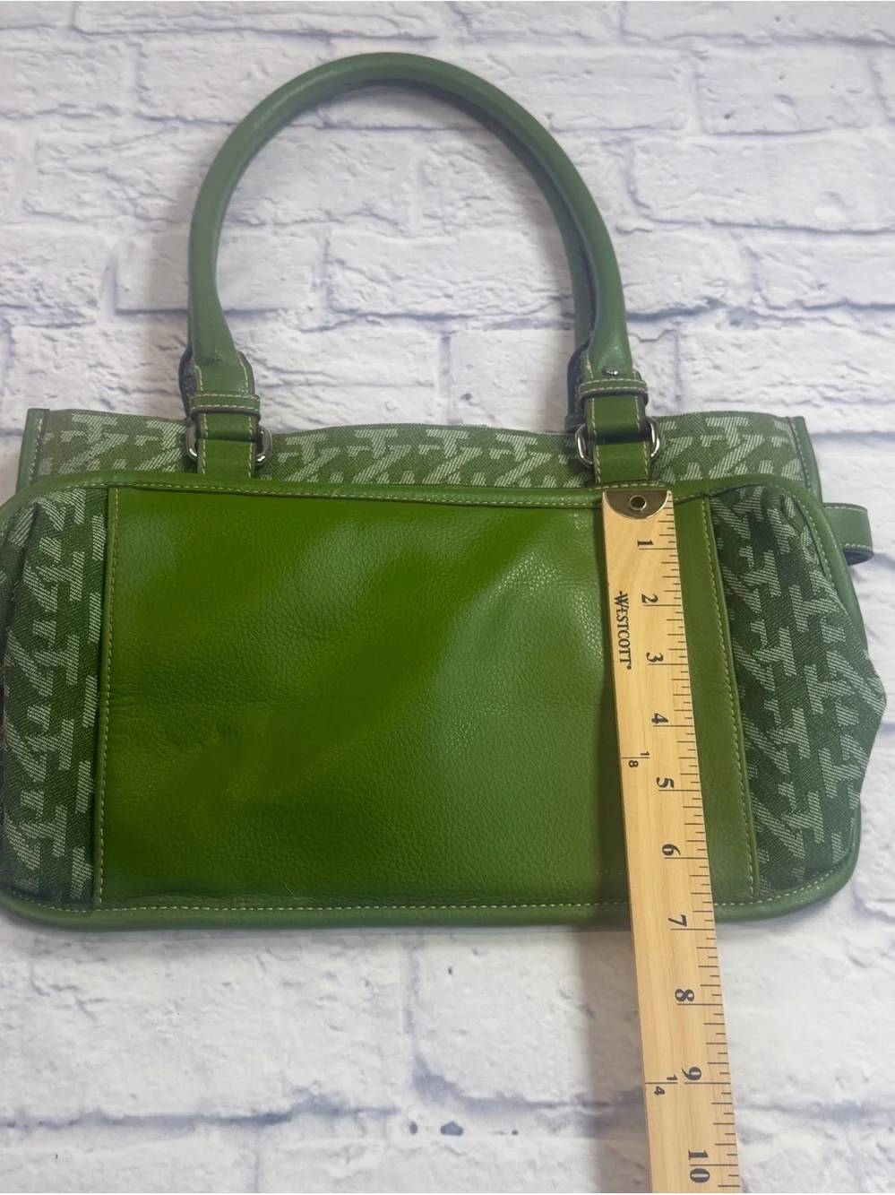 Vintage Izod Monogram Canvas and Leather Trim Green Hobo/Satchel Bag.